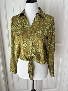 Rachel Zoe Boho Paisley Medallion Tie Front Blouse Size S
